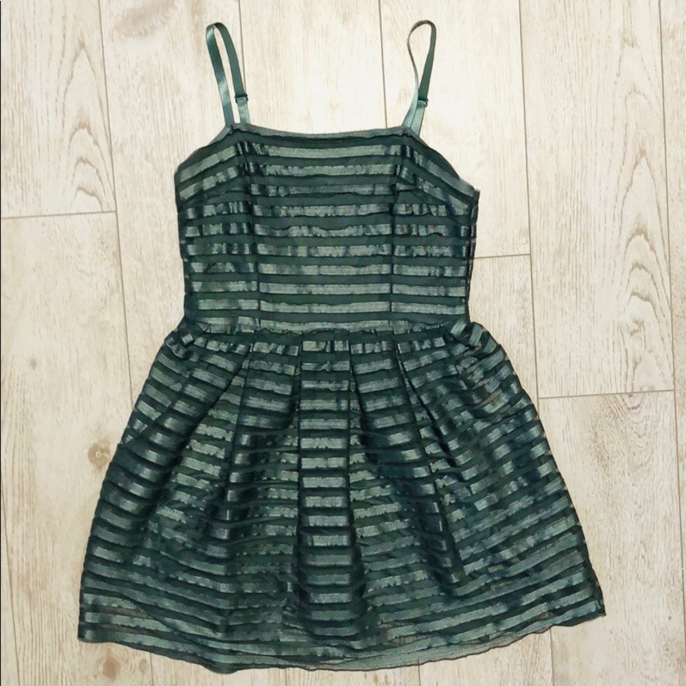H&M tulle green strap dress peplum XS